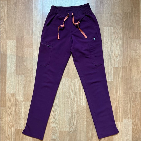 Figs Pants - Figs Yola Skinny Scrub Pants 2.0- Deep Purple with Orange Strings